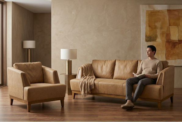 Luxuriöse Braune Sofagarnitur Moderne Ledercouch Designer Sessel 2tlg