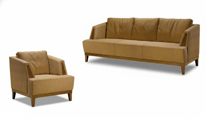 Luxuriöse Braune Sofagarnitur Moderne Ledercouch Designer Sessel 2tlg