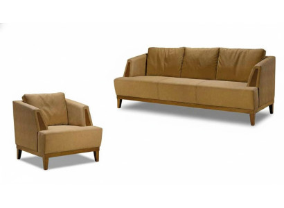 Luxuriöse Braune Sofagarnitur Moderne Ledercouch Designer Sessel 2tlg