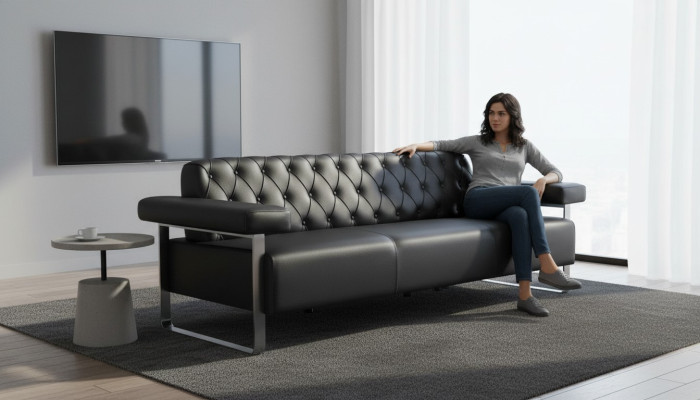 Chesterfield Design 3-Sitzer Sofa Schwarz Einfarbig Modern Design Stil
