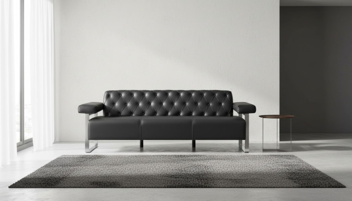 Chesterfield Design 3-Sitzer Sofa Schwarz Einfarbig Modern Design Stil