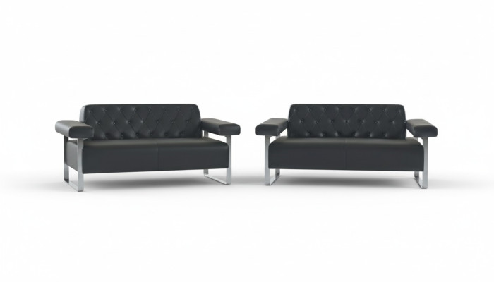 Ledersofas 2tlg Schwarz Einfarbig Chesterfield Modern Design Universelle