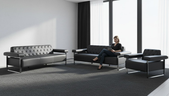 Luxus Komplett Sofas 3tlg Schwarz 3-Sitzer Chesterfield Sitzmöbel Modern