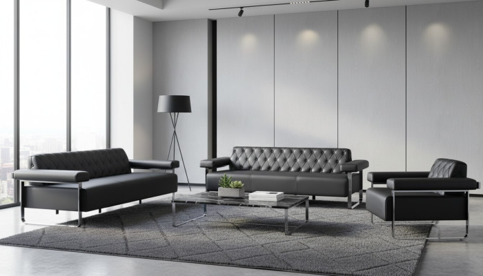 Luxus Komplett Sofas 3tlg Schwarz 3-Sitzer Chesterfield Sitzmöbel Modern