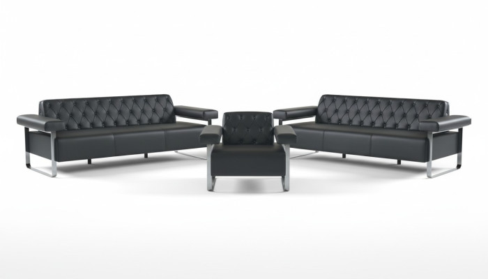 Luxus Komplett Sofas 3tlg Schwarz 3-Sitzer Chesterfield Sitzmöbel Modern