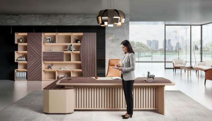 Büro Tisch Bürotisch Arbeitstisch Schreibtisch Büromöbel Holz Beige