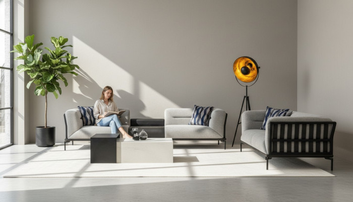 Hellgraue Sofagarnitur Eleganter 4-Sitzer Polster Dreisitzer 2tlg Set