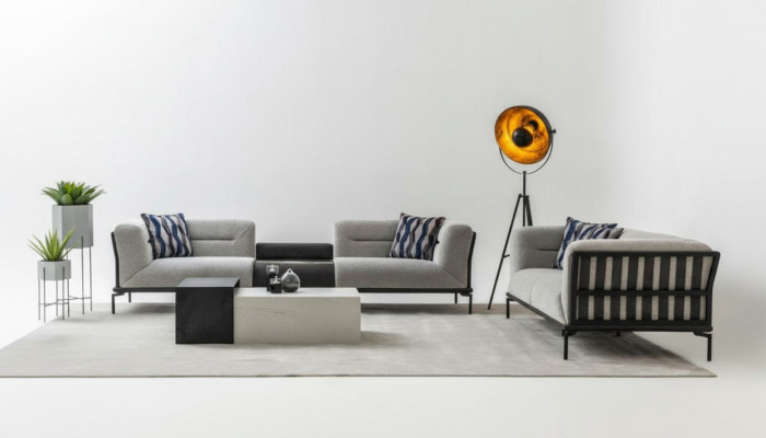 Hellgraue Sofagarnitur Eleganter 4-Sitzer Polster Dreisitzer 2tlg Set