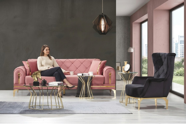 Chesterfield Rosa Edelstahl Sofa Moderne Polstercouch Luxus Dreisitzer