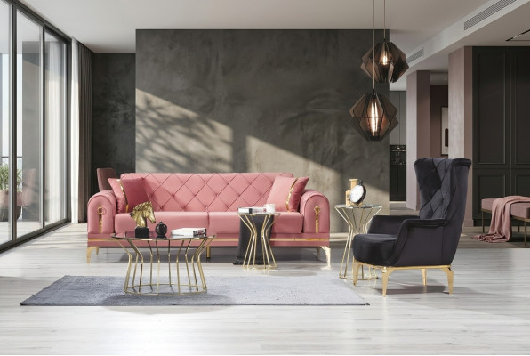 Chesterfield Rosa Edelstahl Sofa Moderne Polstercouch Luxus Dreisitzer