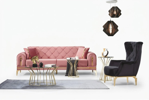 Chesterfield Rosa Edelstahl Sofa Moderne Polstercouch Luxus Dreisitzer