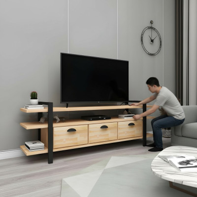 Beiger TV-Ständer Stilvolles RTV Luxuriöser Wohnzimmer Holz Lowboard