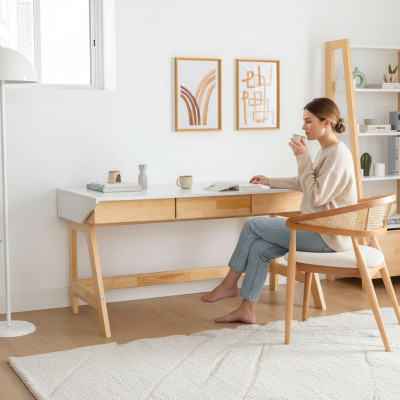 Hellbeiger Schreibtisch Luxuriöse Arbeitszimmer Designer Holz Tische
