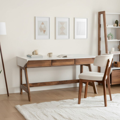 Weiß-Brauner Arbeitszimmer Schreibtisch Robuster Laptoptisch Holz Möbel