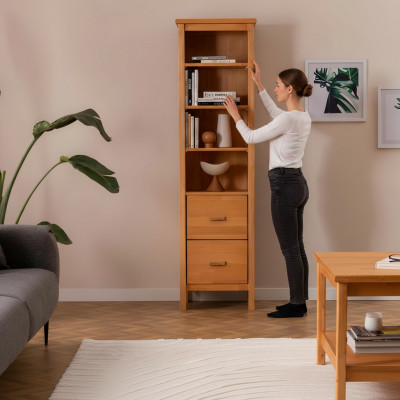Robuste Hellbraune Wohnzimmer Vitrine Designer Holz Schrank 2-Schubladen