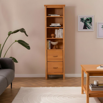 Robuste Hellbraune Wohnzimmer Vitrine Designer Holz Schrank 2-Schubladen