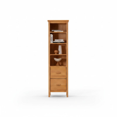 Robuste Hellbraune Wohnzimmer Vitrine Designer Holz Schrank 2-Schubladen