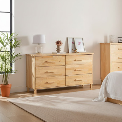 Luxuriöse Beige Kommode Schlafzimmer 6-Schubladen Holz Ablage Kommode