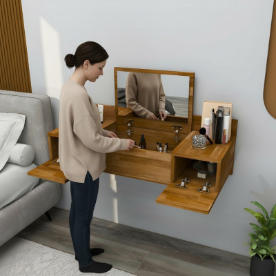 Luxus Braun Schminktisch mit Spiegel Modern Konsole Kommode Schlafzimmer