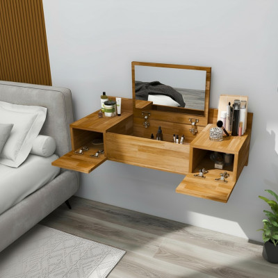 Luxus Braun Schminktisch mit Spiegel Modern Konsole Kommode Schlafzimmer