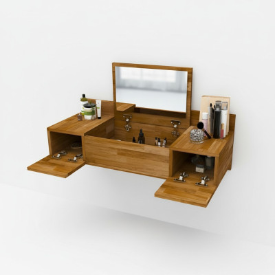 Luxus Braun Schminktisch mit Spiegel Modern Konsole Kommode Schlafzimmer