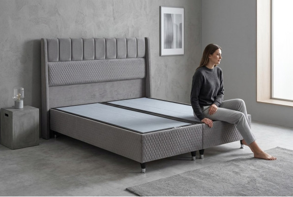 Schlafzimmer Graues Textilbett Designer Rechteckige Form Doppelbett Neu