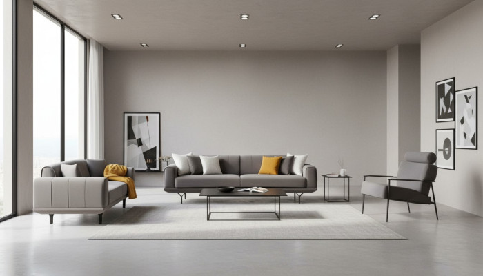 Wohnzimmer Set 3tlg 4-Sitzer 3-Sitzer Sessel mit Kissen Grau Einfarbig