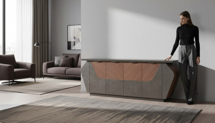 Sideboard Aktenschrank Arbeitszimmer Grau Braun Zweifarbig Modern Stil