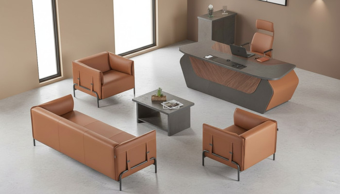 Arbeitszimmer Designer Garnitur 3-Sitzer 2x Sessel Bürotisch Kommode
