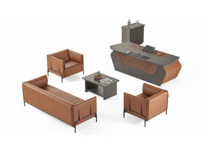 Arbeitszimmer Designer Garnitur 3-Sitzer 2x Sessel Bürotisch Kommode