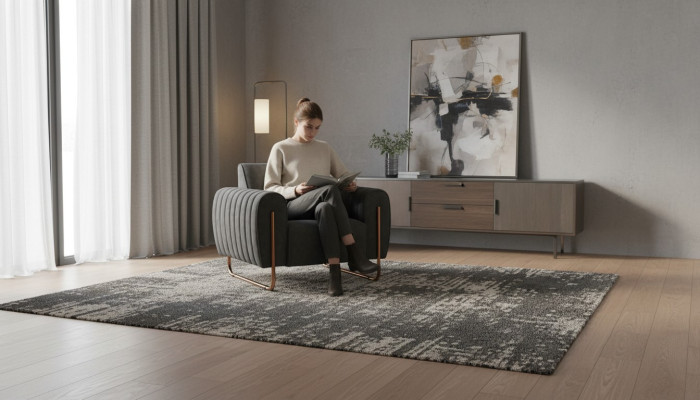 Sessel Grau Einfarbig Arbeitszimmer Modern Design Stil Textil Material
