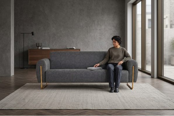Stoffsofa 3-Sitzer Grau Farbe Einfarbig Modern Design Stil Arbeitszimmer