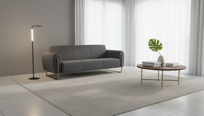 Stoffsofa 3-Sitzer Grau Farbe Einfarbig Modern Design Stil Arbeitszimmer