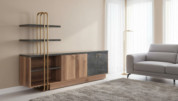 Sideboard Aktenschrank Modern Design Braun Grau Zweifarbig Arbetiszimmer