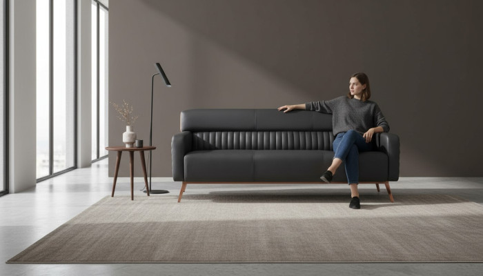 Arbeitszimmer 3-Sitzer Sofa Schwarz Einfarbig Modern Design Wohnzimmer