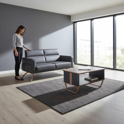 Arbeitszimmer-Set 2tlg 2-Sitzer mit Couchtisch Grau Braun Zweifarbig