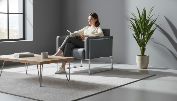 Sessel Arbeitszimmer 1-Sitzer Grau Einfarbig Modern Design Wohnzimmer