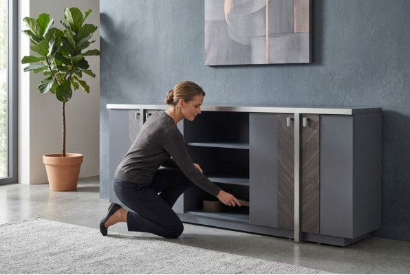 Sideboard Aktenschrank Modern Design Rechteckig Form Grau Einfarbig Stil