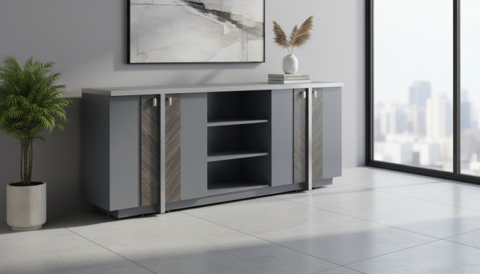 Sideboard Aktenschrank Modern Design Rechteckig Form Grau Einfarbig Stil