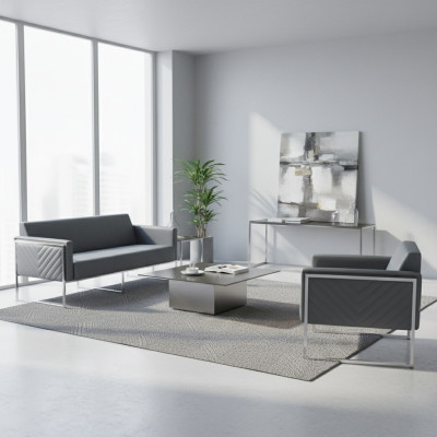 Arbeitszimmer Set 2tlg 3-Sitzer mit Sessel Grau Einfarbig Modern Design