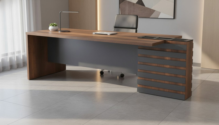 Bürotisch Braun Grau Zweifarbig Modern Design Arbeitszimmer Rechteckig