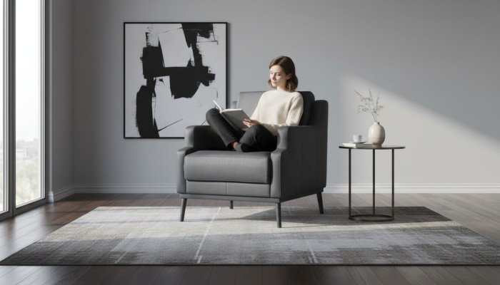 Sessel Dunkelgrau Einfarbig Modern Stil Design Arbeitszimmer Wohnzimmer