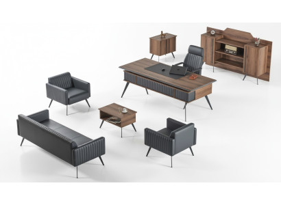 Grau-Braune Stilvolle Arbeitszimmer Sitzmöbel Ablagetisch Sideboard 7tlg