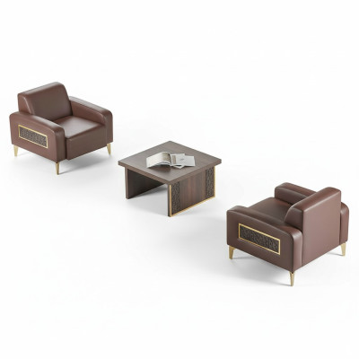 Arbeitszimmer-Set 3tlg 2x Sessel Couchtisch Braun Einfarbig Wohnzimmer