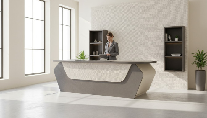 Bürotisch Grau Zweifarbig Modern Rechteckig Design Stil Arbeitszimmer