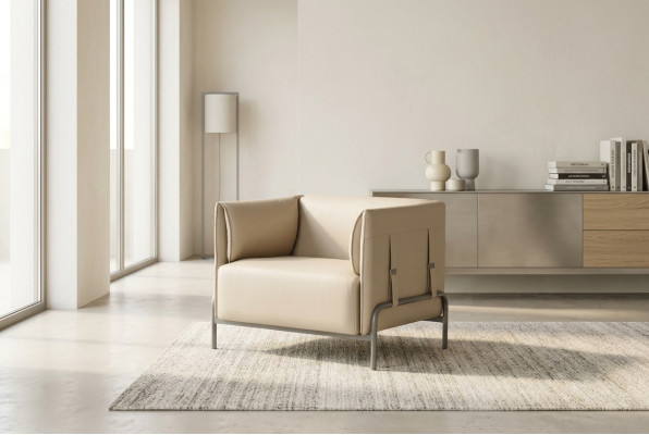 Sessel Beige Einfarbig Muster Arbeitszimmer Modern Design Stil Wohnzimmer