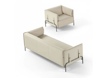 Arbeitszimmer-Set 2tlg 3-Sitzer Sessel Beige Einfarbig Kissen Wohnzimmer