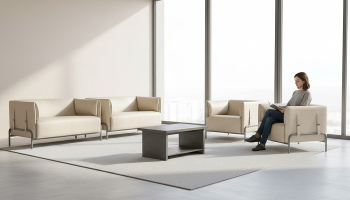 Hellbeige Arbeitszimmer Möbel Designer 2x Zweisitzer Luxus Sessel Tisch