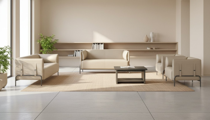 Hellbeige Arbeitszimmer Möbel Designer 2x Zweisitzer Luxus Sessel Tisch