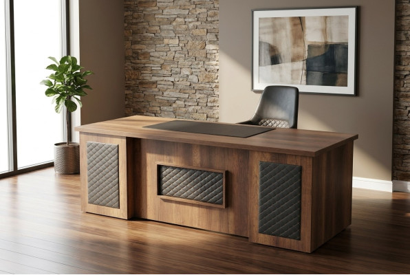 Bürotisch Braun Schwarz Zweifarbig Rechteckig Form Arbeitszimmer Modern